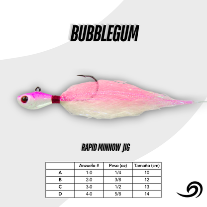 Bubblegum Rapid Minnow 8 Jigs Pack.