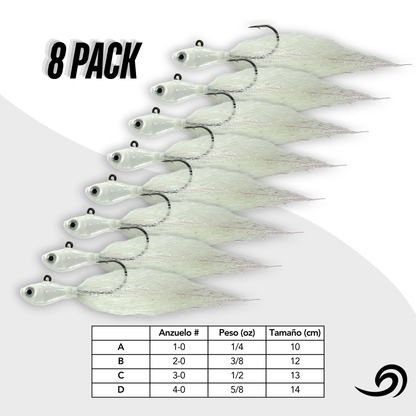 Frost White Rapid Minnow 8 Jigs Pack.