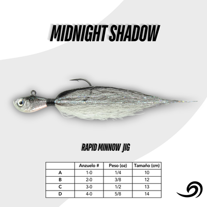 Midnight Shadow Rapid Minnow 12 Jigs Pack.